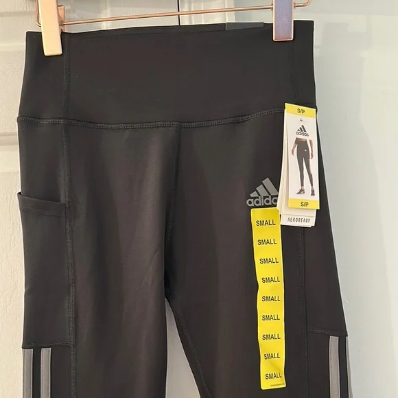 NWT Adidas Black Leggings with Gray Stripes - Picture 8 of 14